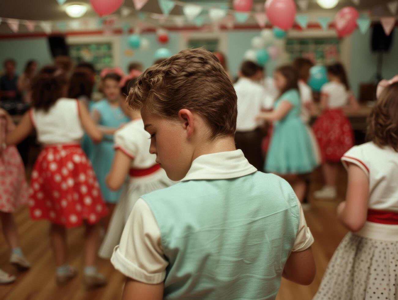 young boy at a retro style school dance photo