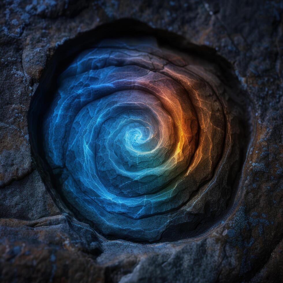 Colorful Spiral Pattern in Rock Formation photo