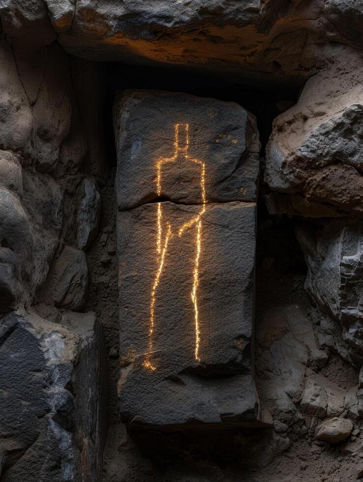 Ancient rock carving of a human figure photo