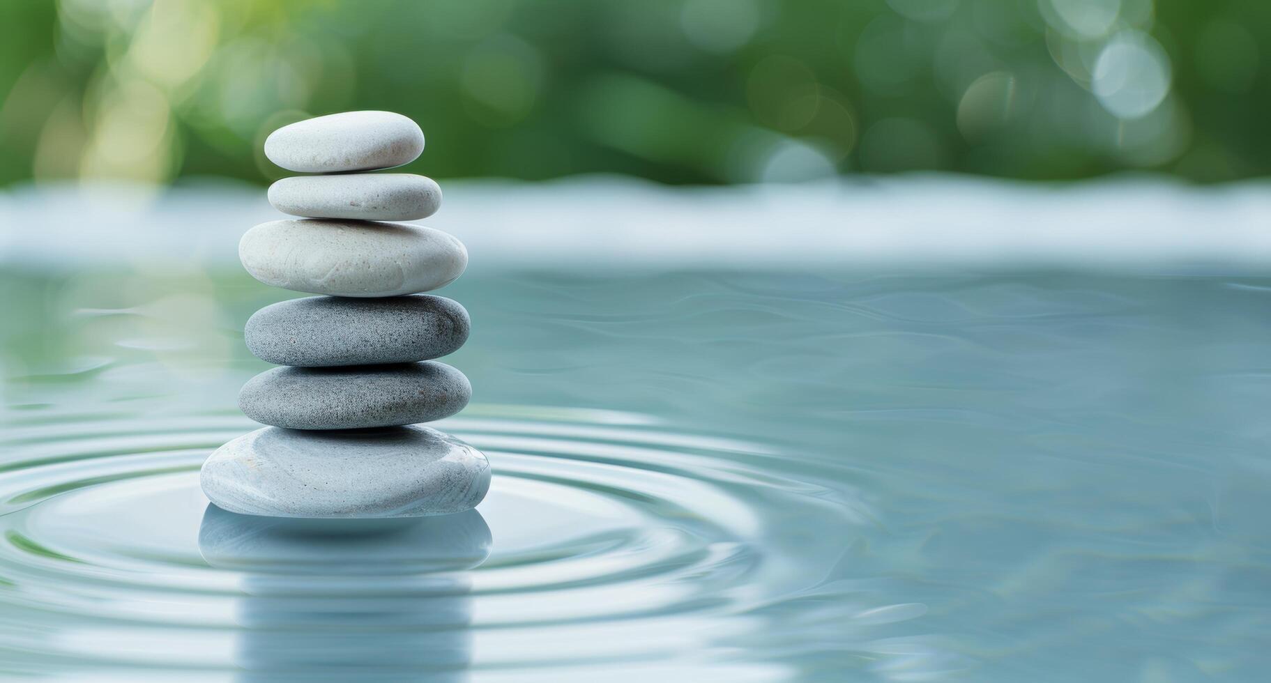 Balanced zen stones in tranquil water photo