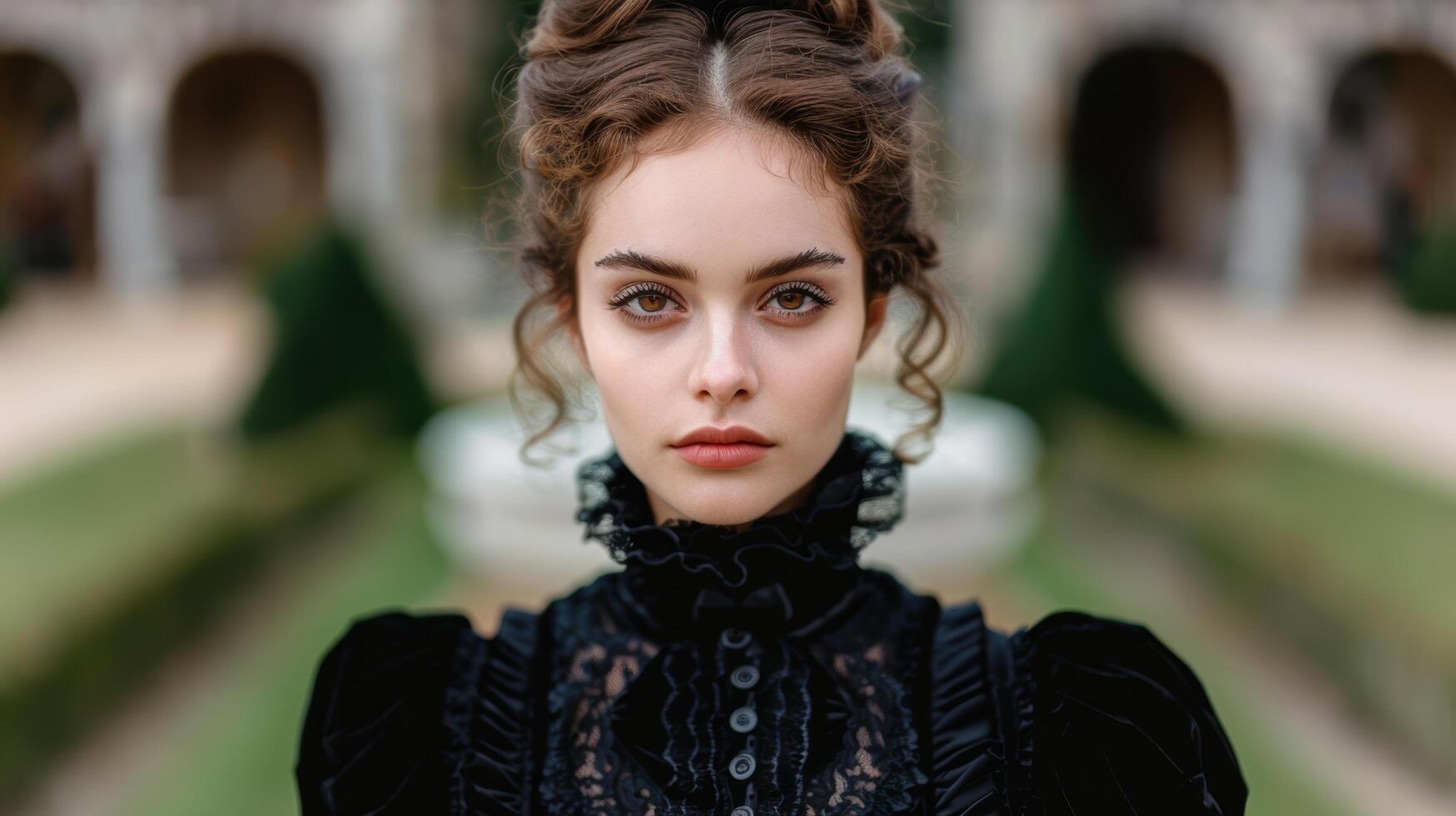 Elegant woman in black lace dress photo