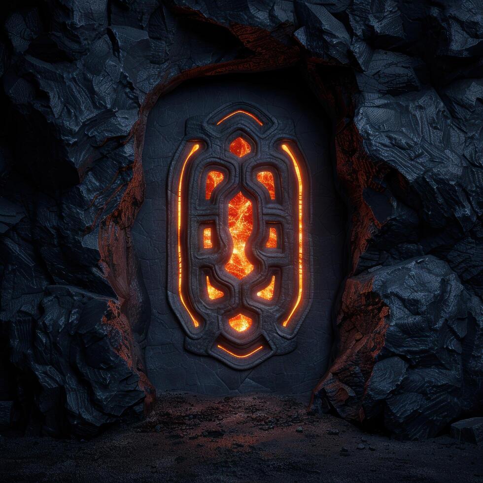 Mysterious glowing portal in dark cave photo