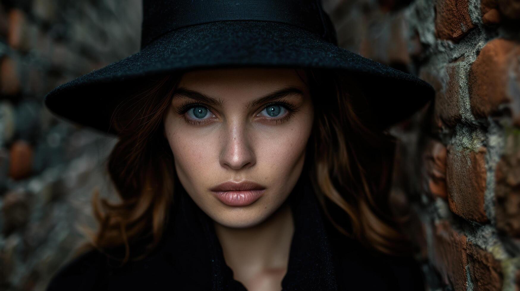 Mysterious woman in black hat photo