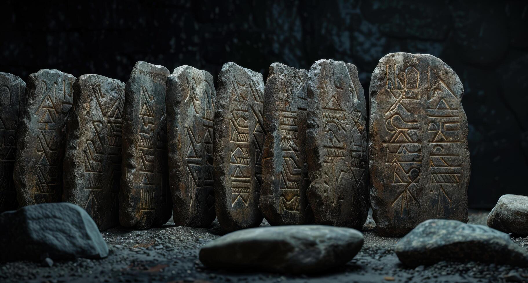 ancient stone tablets with mysterious symbols photo