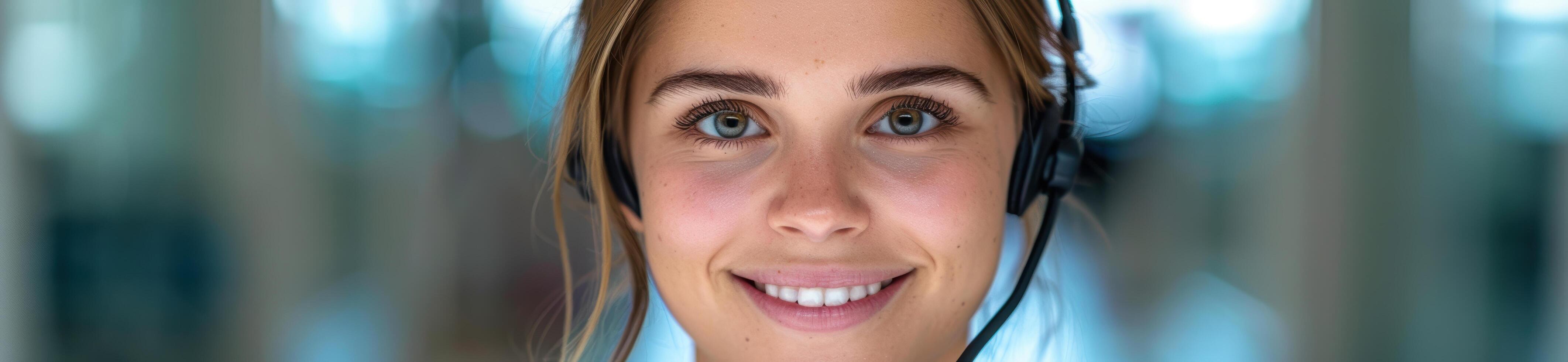 smiling woman wearing headphones photo