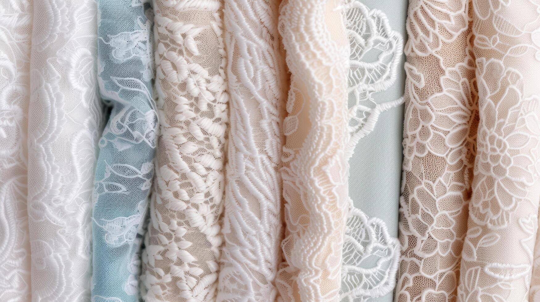 Assortment of delicate lace fabrics photo