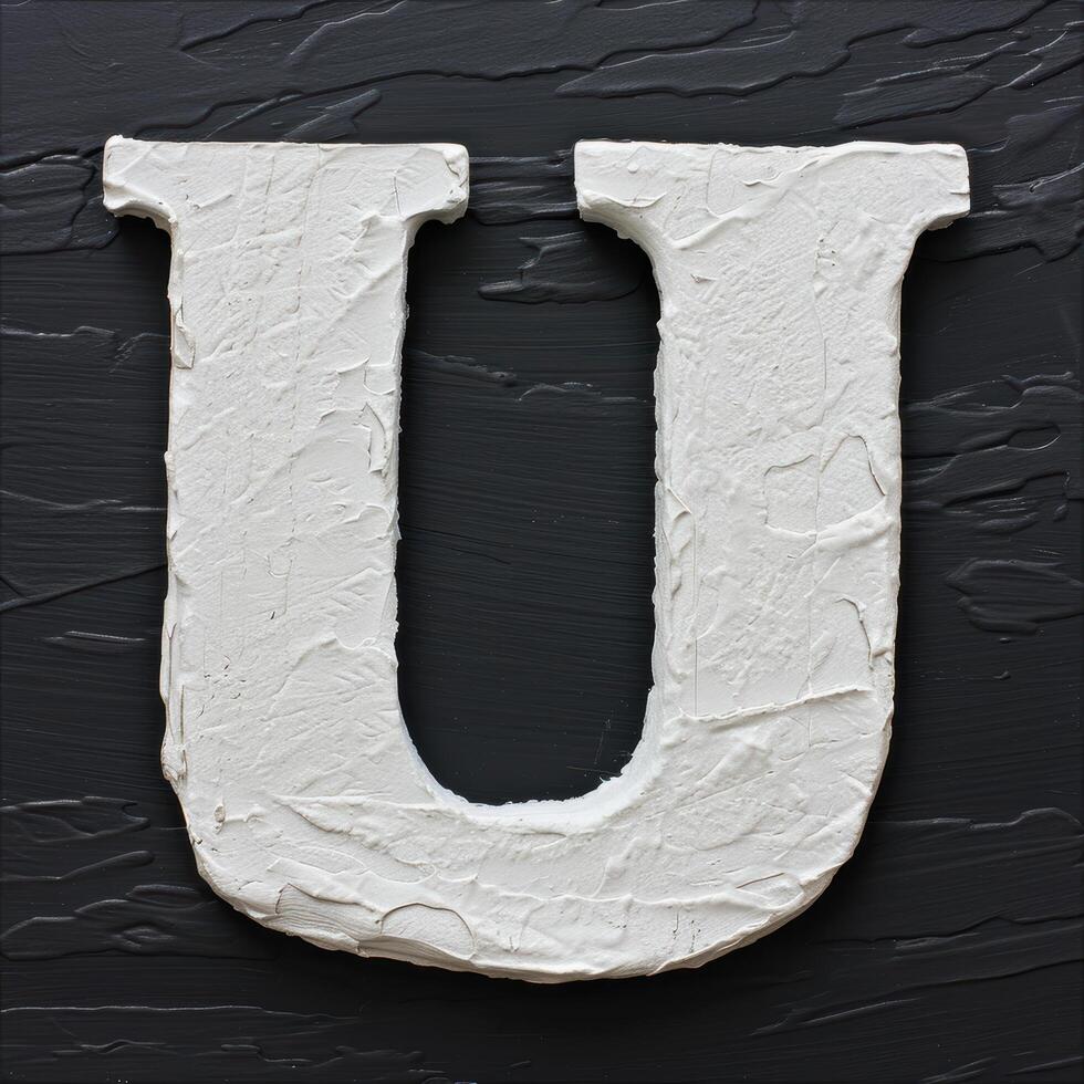Textured concrete letter u on black background photo