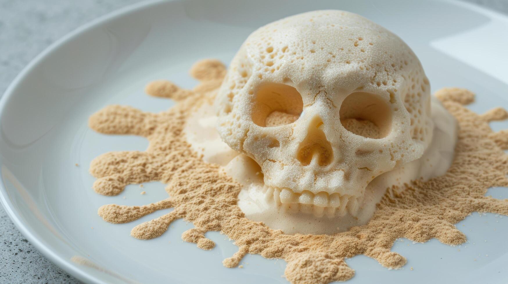 Spooky skull shaped bread on a plate photo