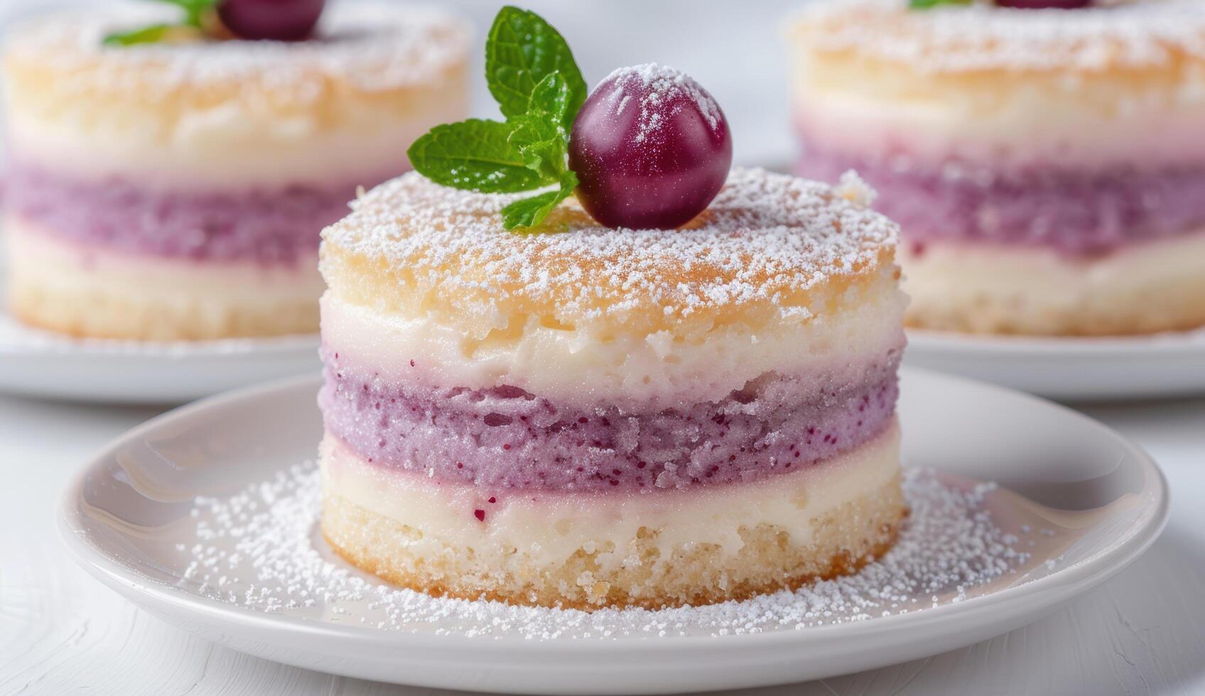 Delicious layered dessert with fresh fruit photo