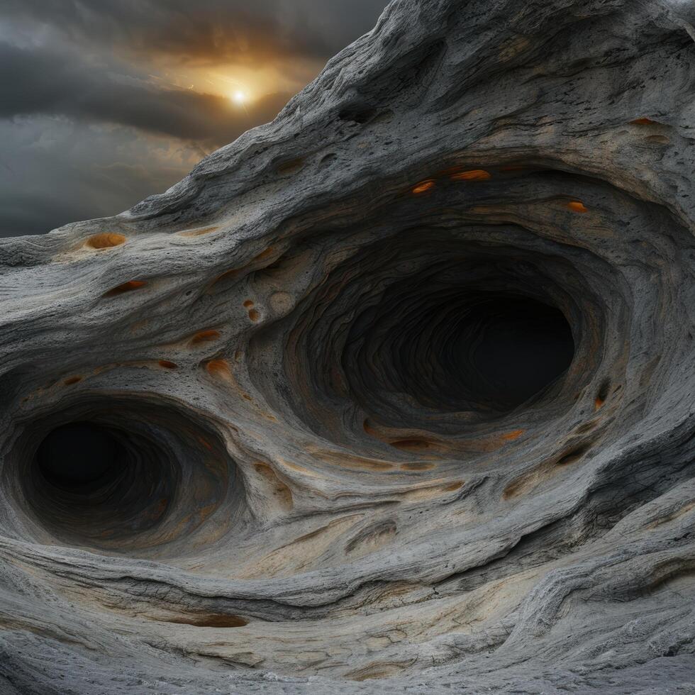 Dramatic Landscape with Mysterious Cave Entrance photo