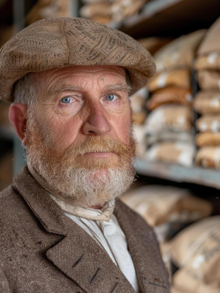 Portrait of an elderly man with a beard and cap photo
