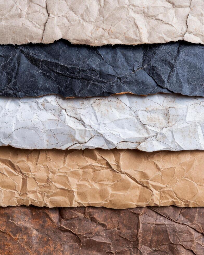 Layers of crumpled paper textures photo