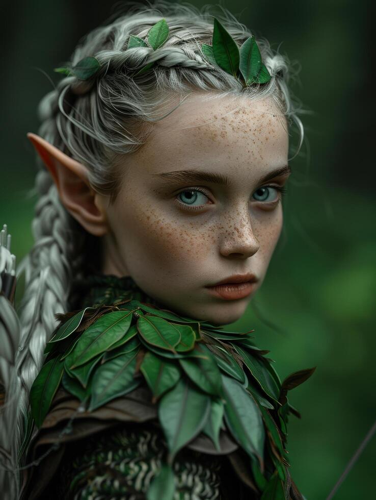 Enchanting forest fairy with ethereal features photo