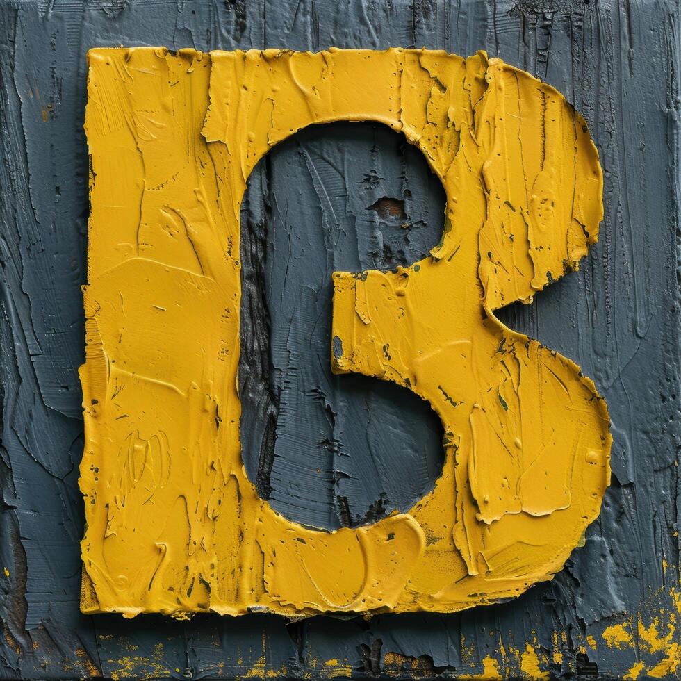 Weathered wooden letter s in yellow paint photo