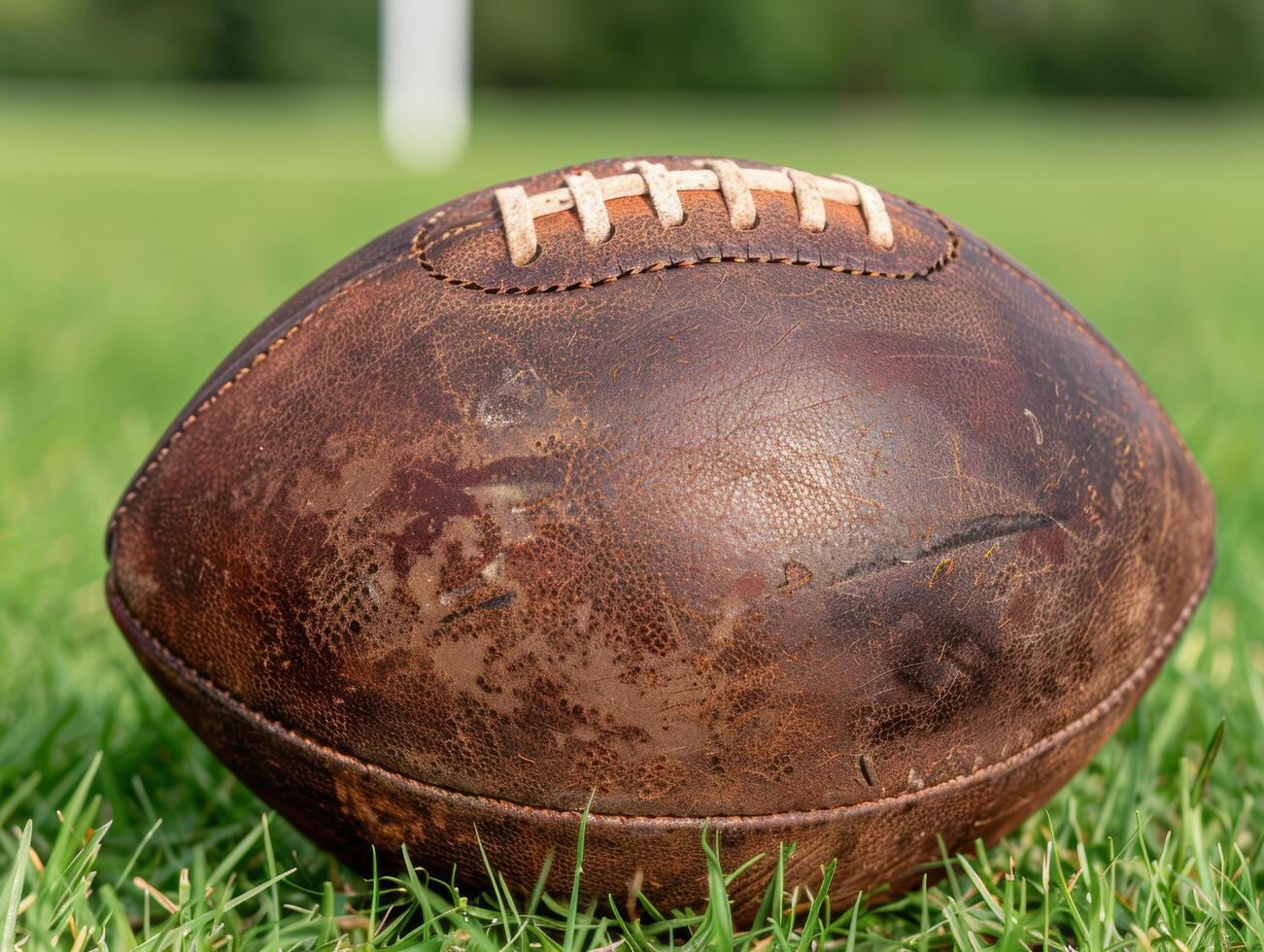 vintage leather football on grass photo