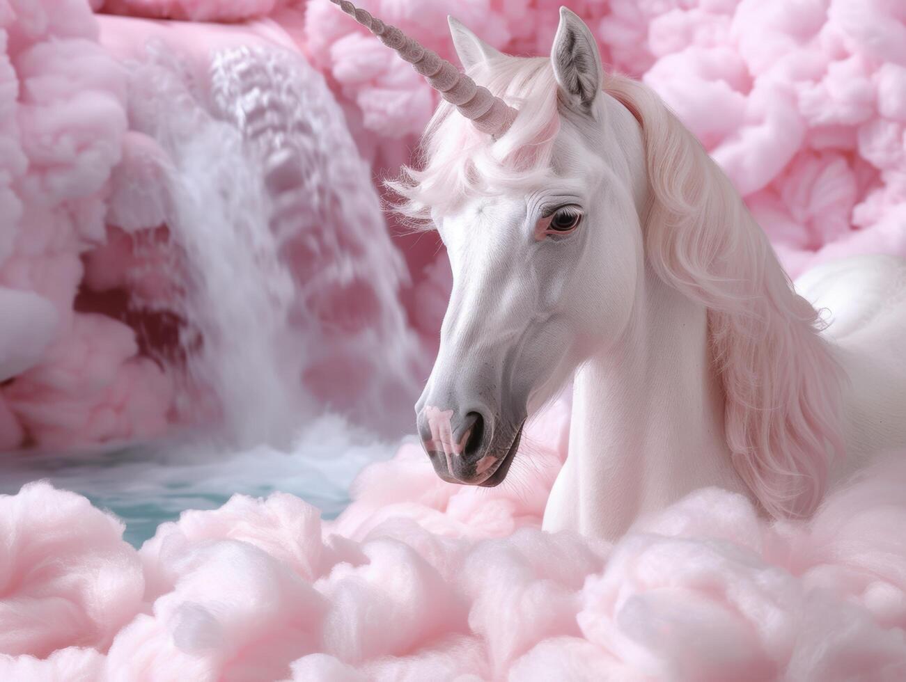 Majestic unicorn in a fantasy floral landscape photo