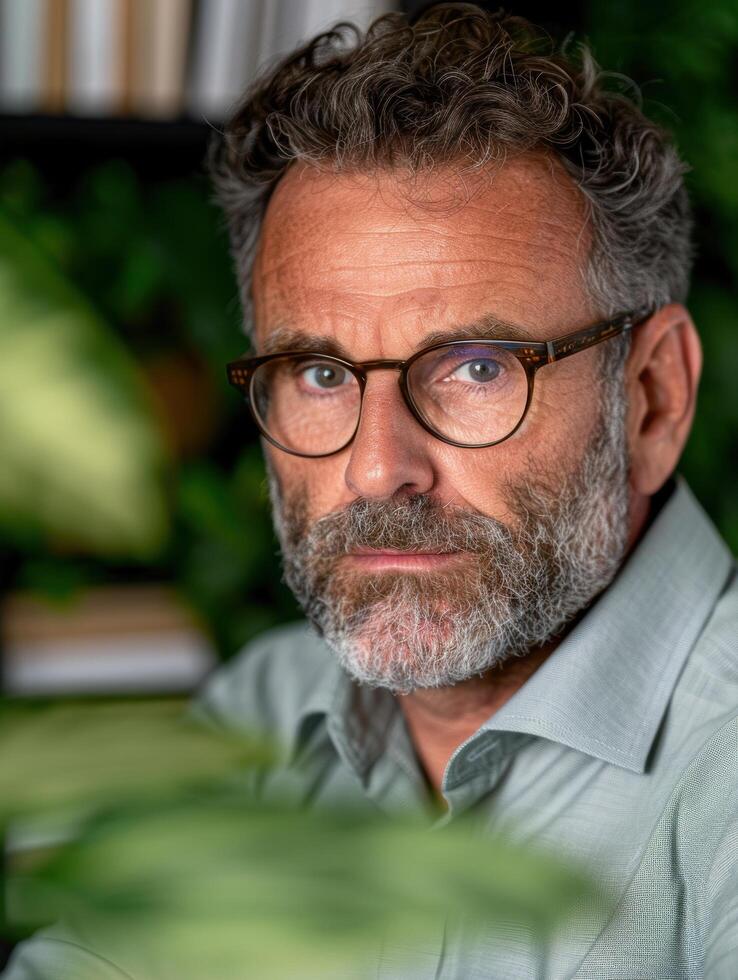 Mature man with gray beard and glasses photo