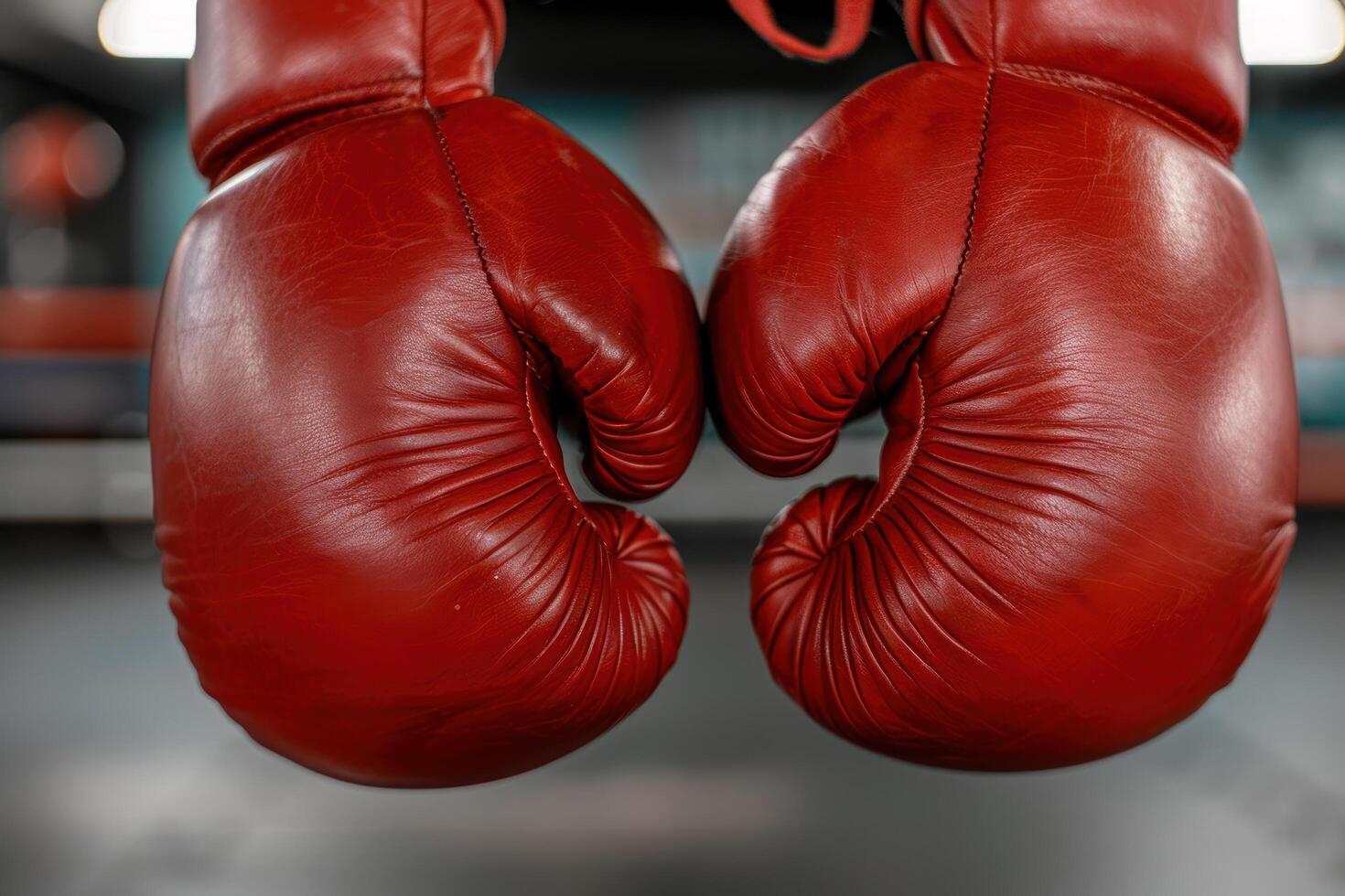 Pair of red leather boxing gloves photo