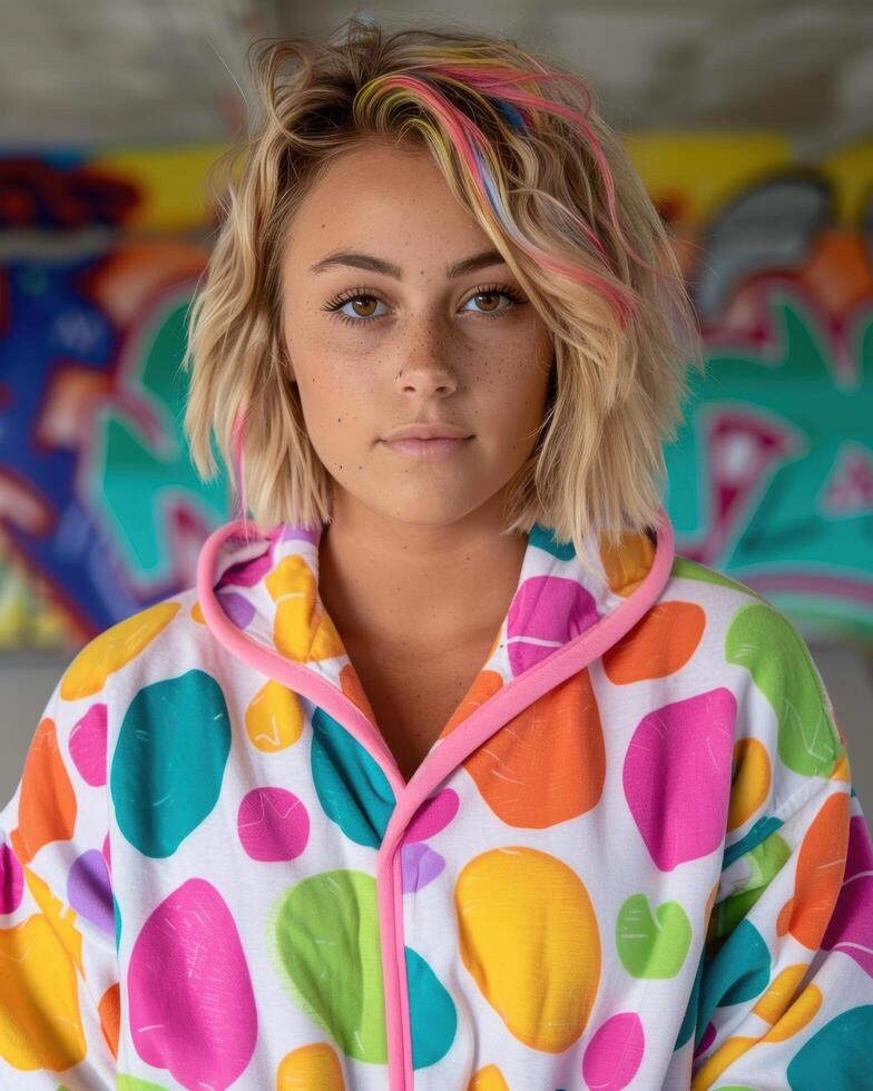 Colorful and vibrant portrait of a young woman photo