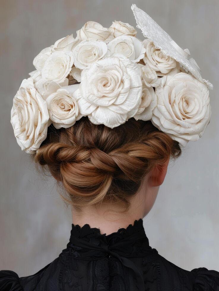 elegant bridal hairstyle with white flowers photo