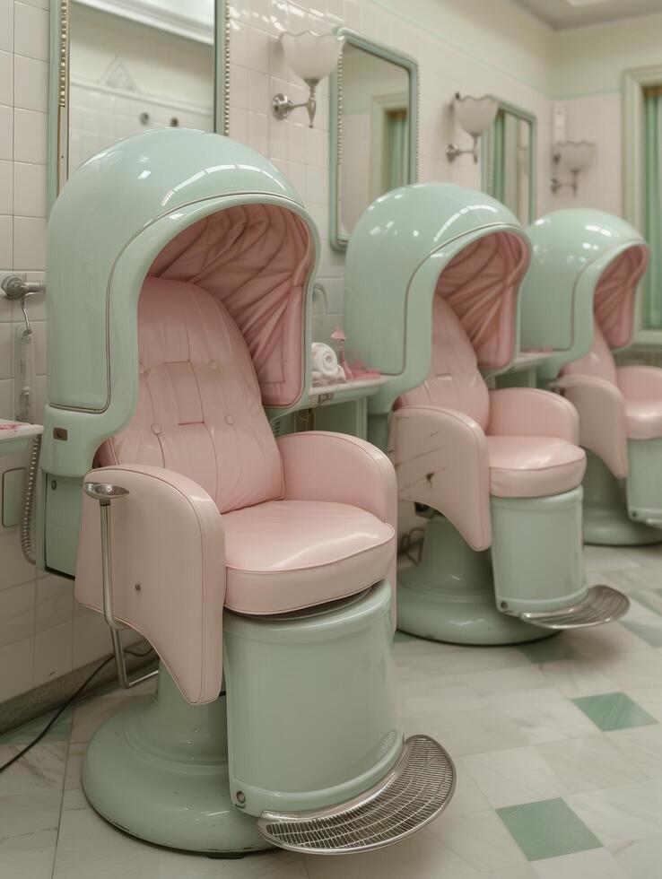 Retro style beauty salon chairs in pastel colors photo
