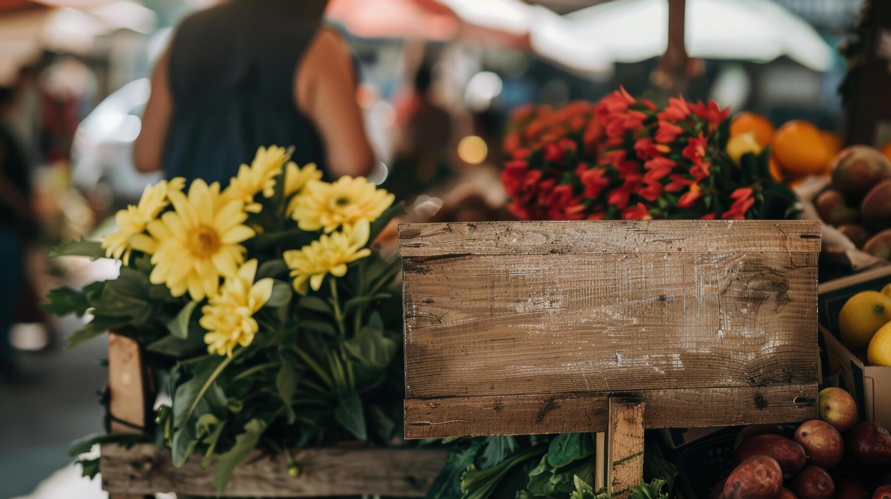 Vibrant flowers and produce at a local farmers market photo