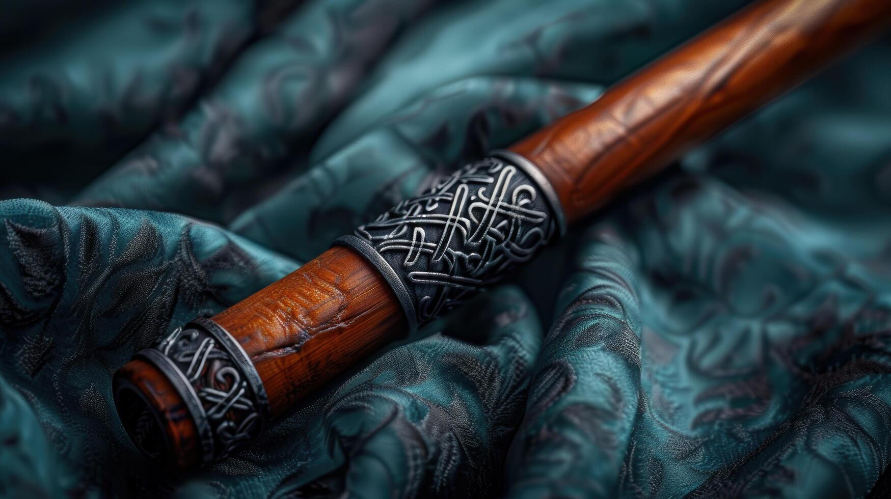 Ornate medieval sword and scabbard on dark fabric photo