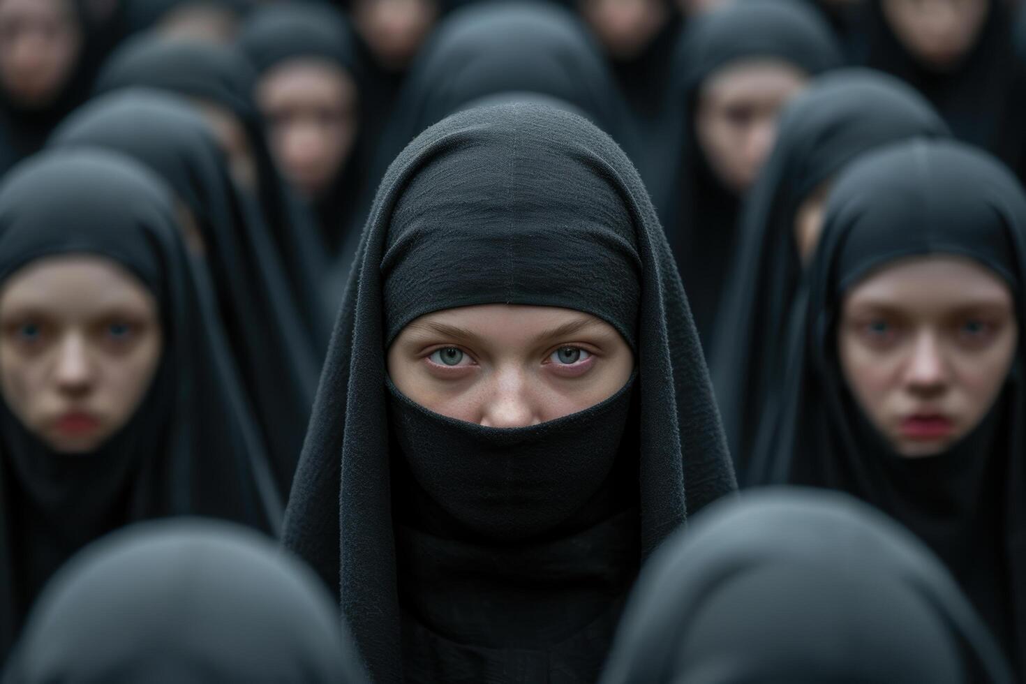 Mysterious group of people in dark clothing photo