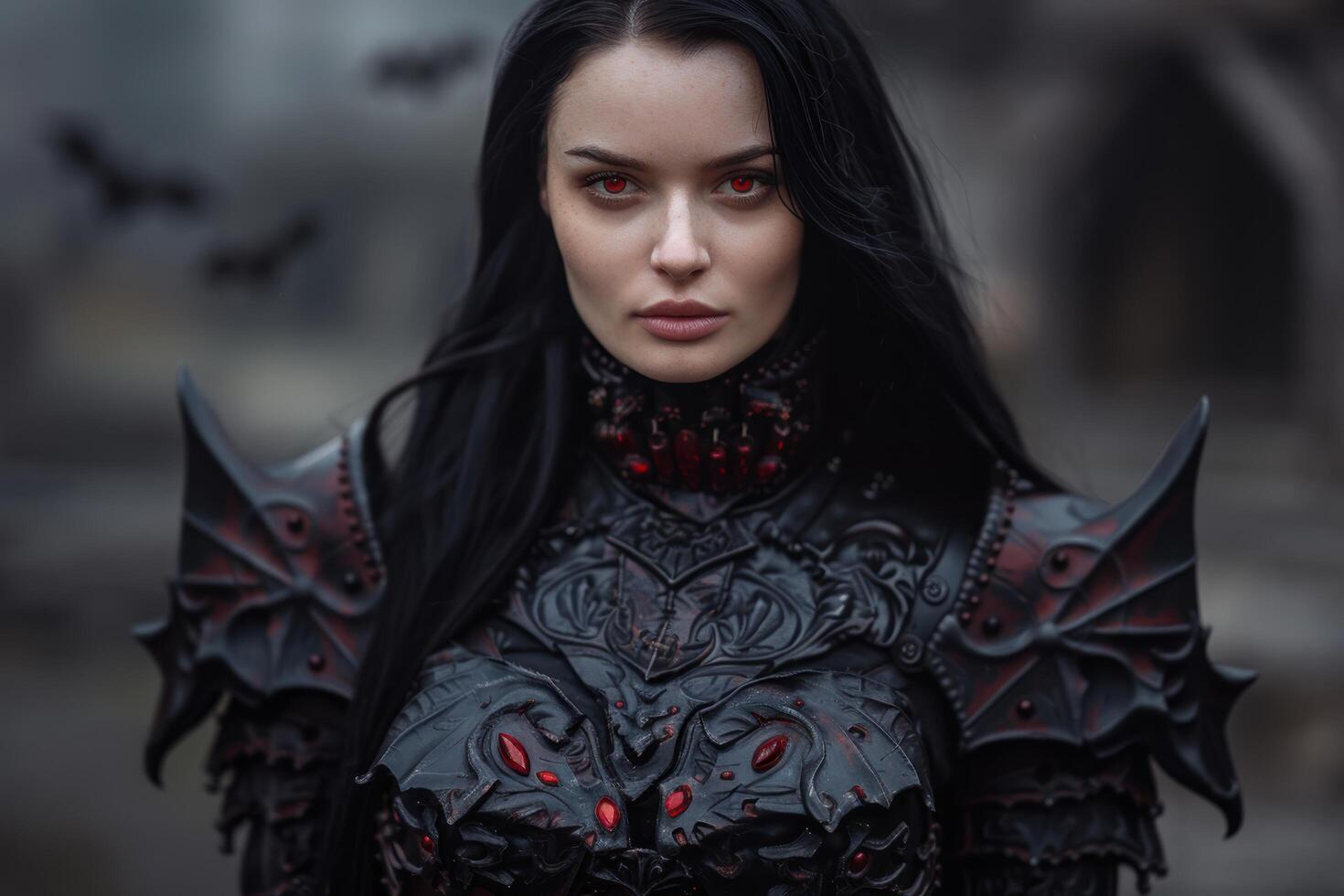 Mysterious dark fantasy woman with intense gaze photo