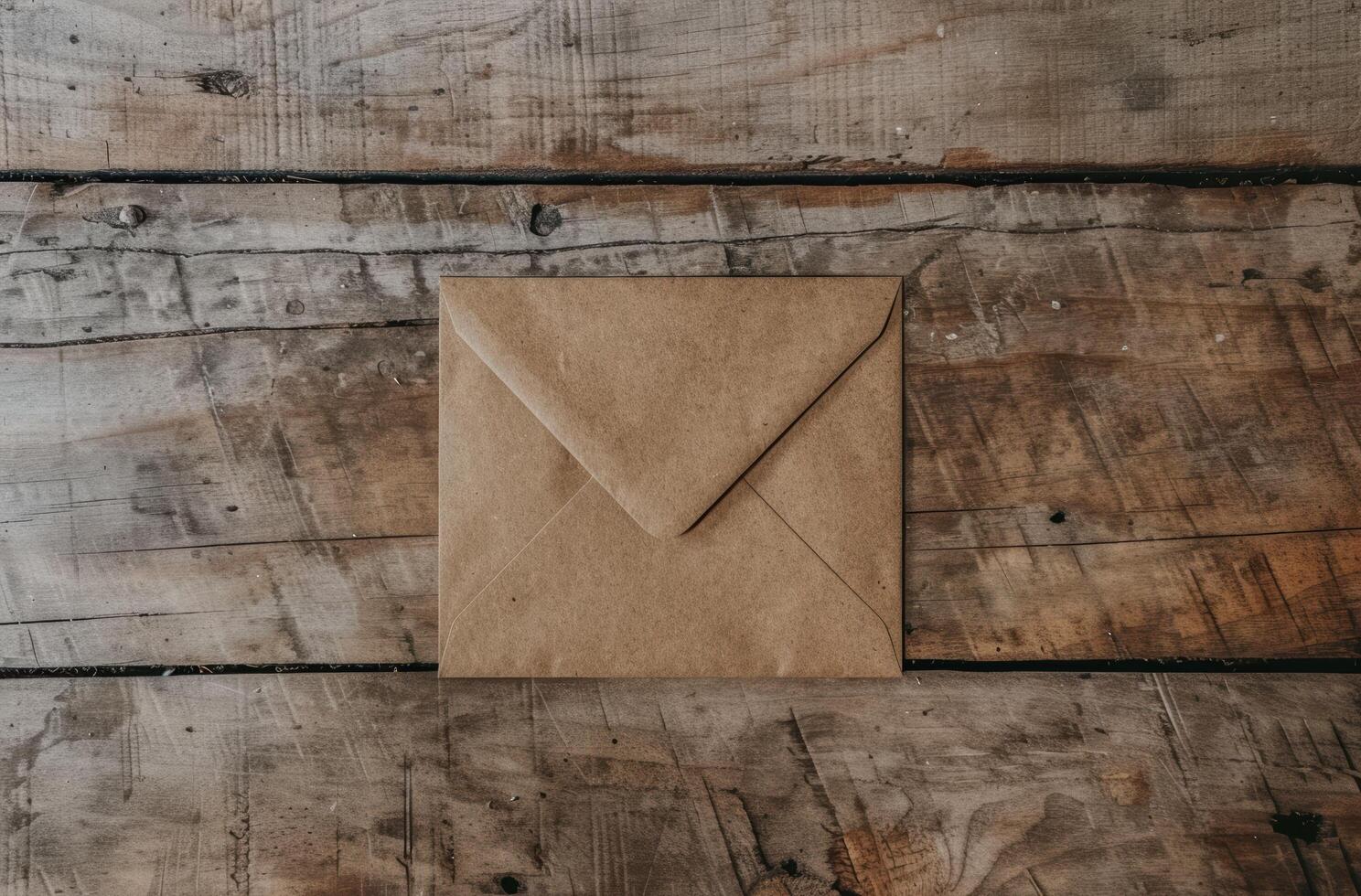 vintage envelope on rustic wooden background photo