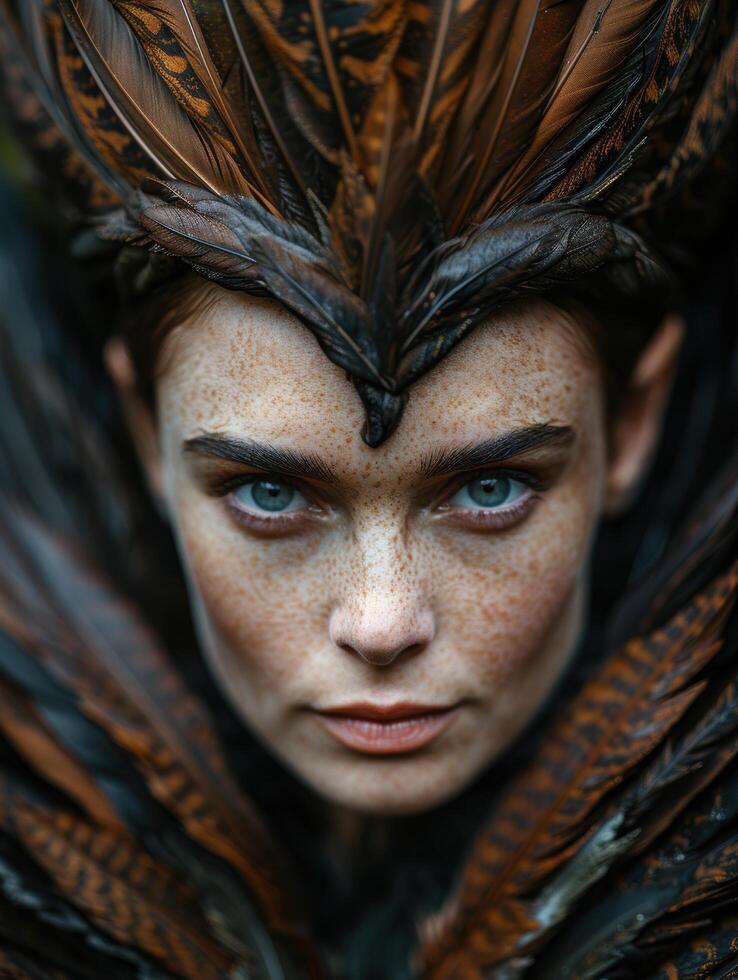 Mysterious woman with feathered headdress photo