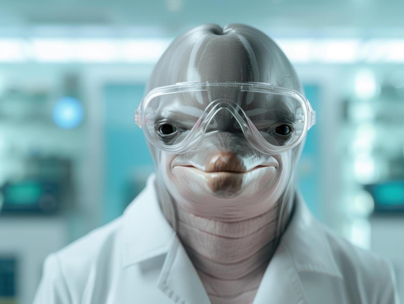 Smiling medical professional in protective gear photo