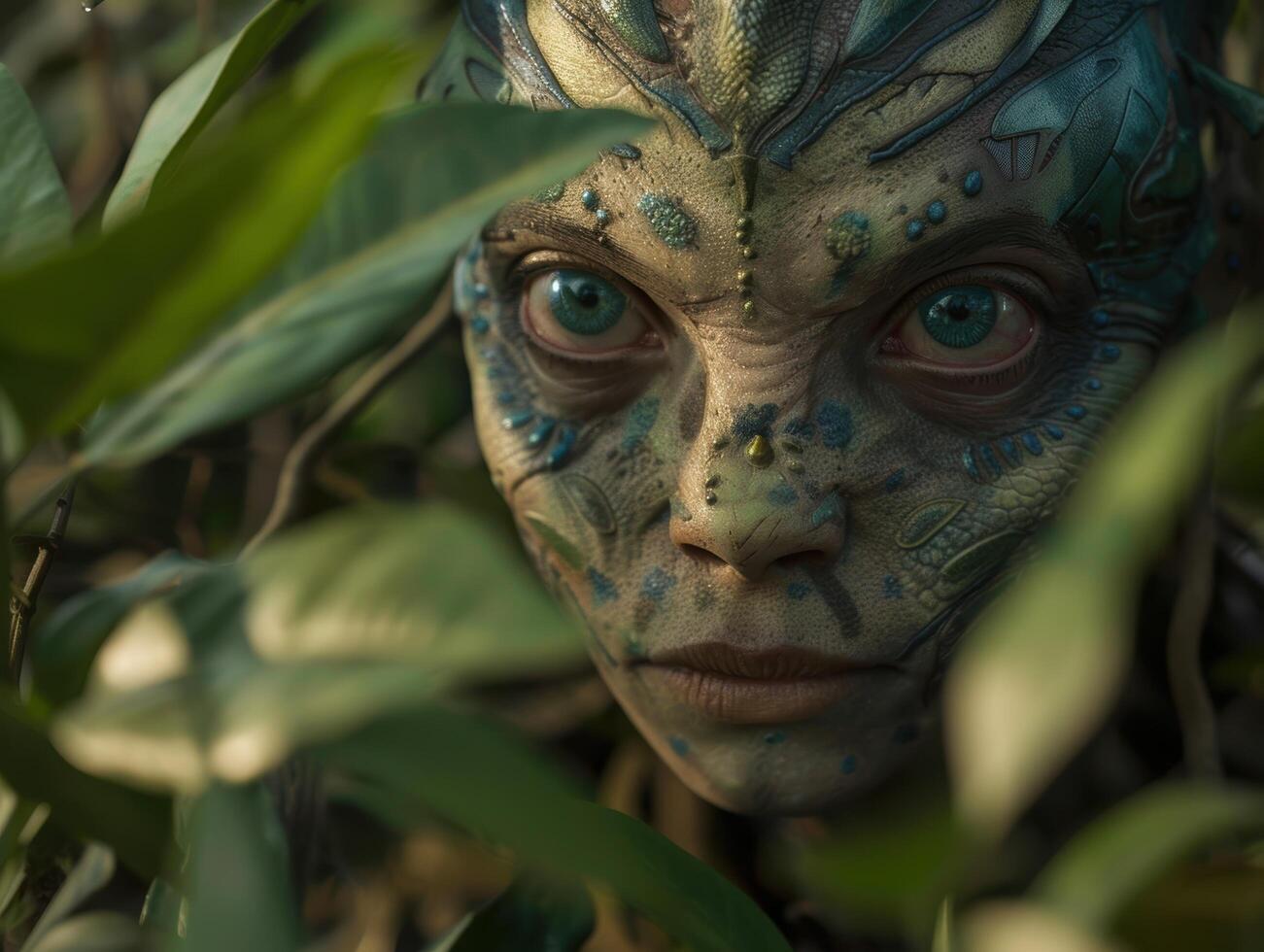 Mysterious creature with intricate facial features photo