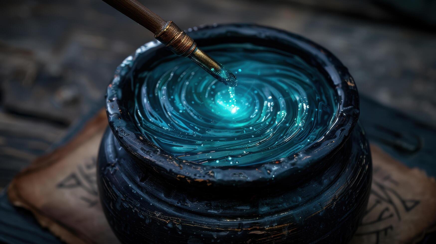 Swirling paint in a glass container photo