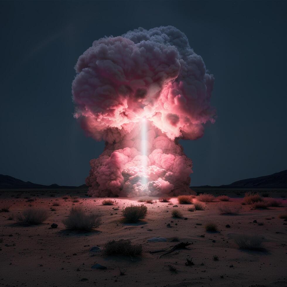 Dramatic explosion in desert landscape photo