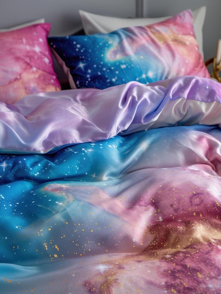 Vibrant galaxy inspired bedding set photo