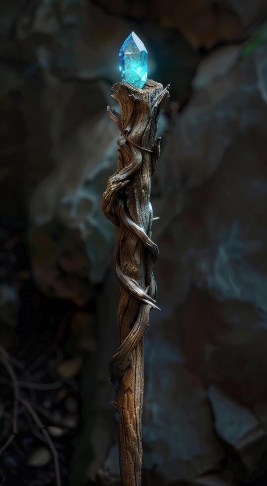 Mystical crystal on twisted wooden branch photo