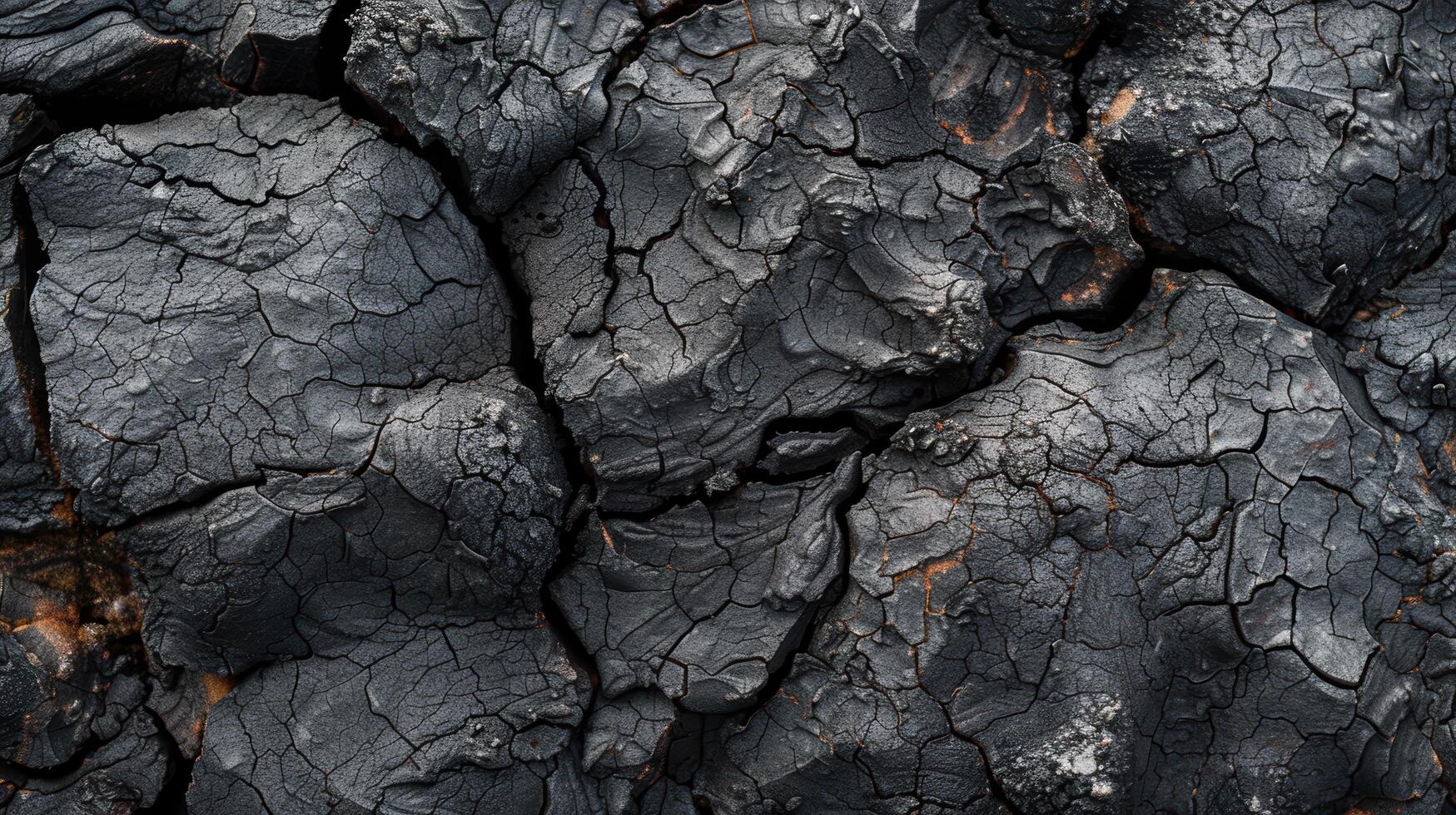 Cracked and weathered dark rock surface photo
