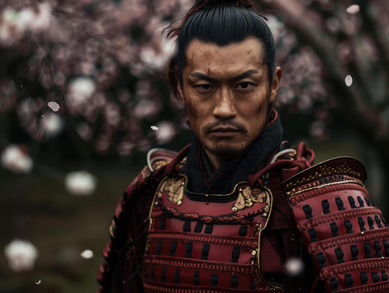 Samurai warrior in traditional japanese armor photo