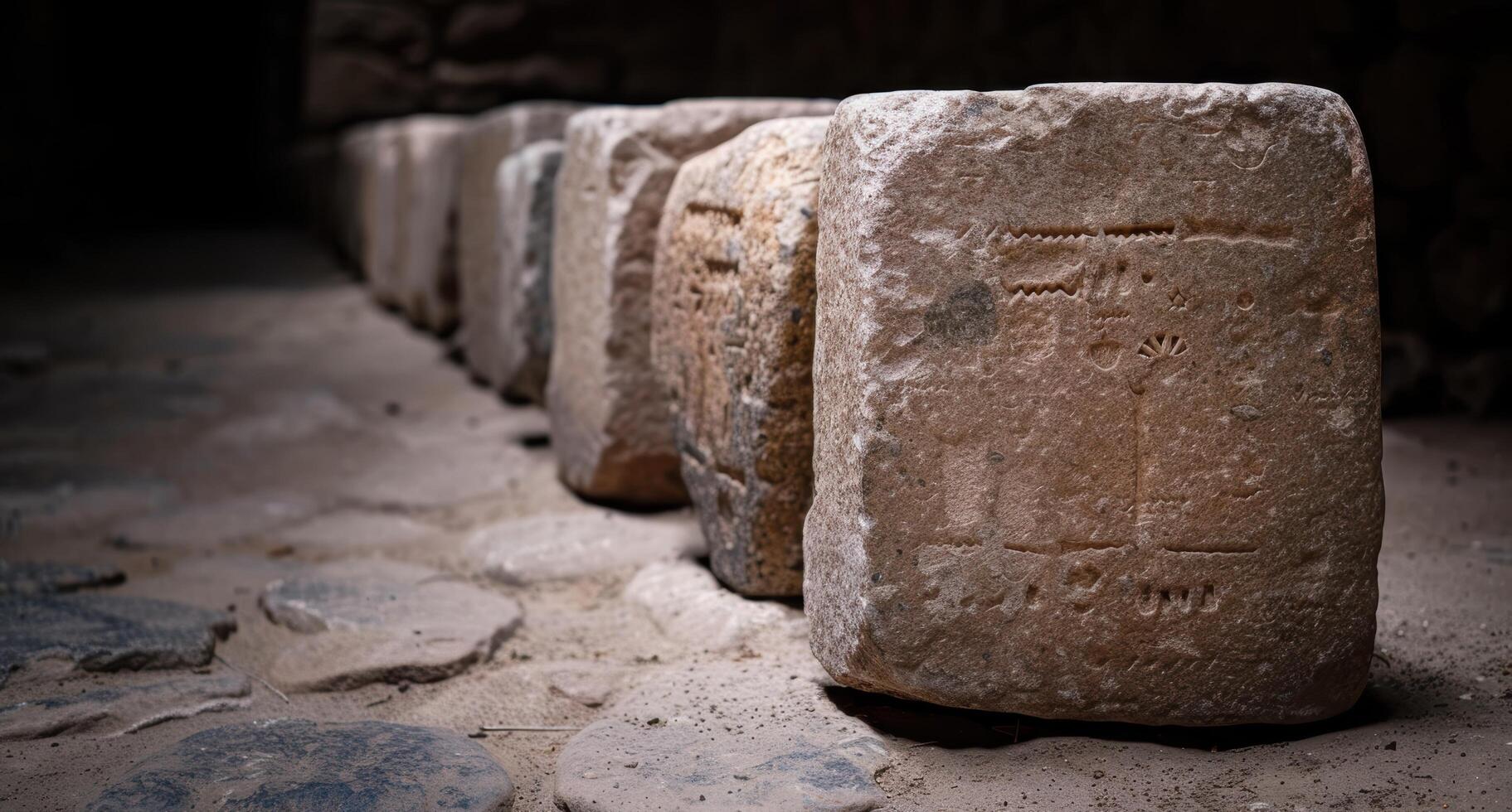 ancient stone tablets with carved symbols photo