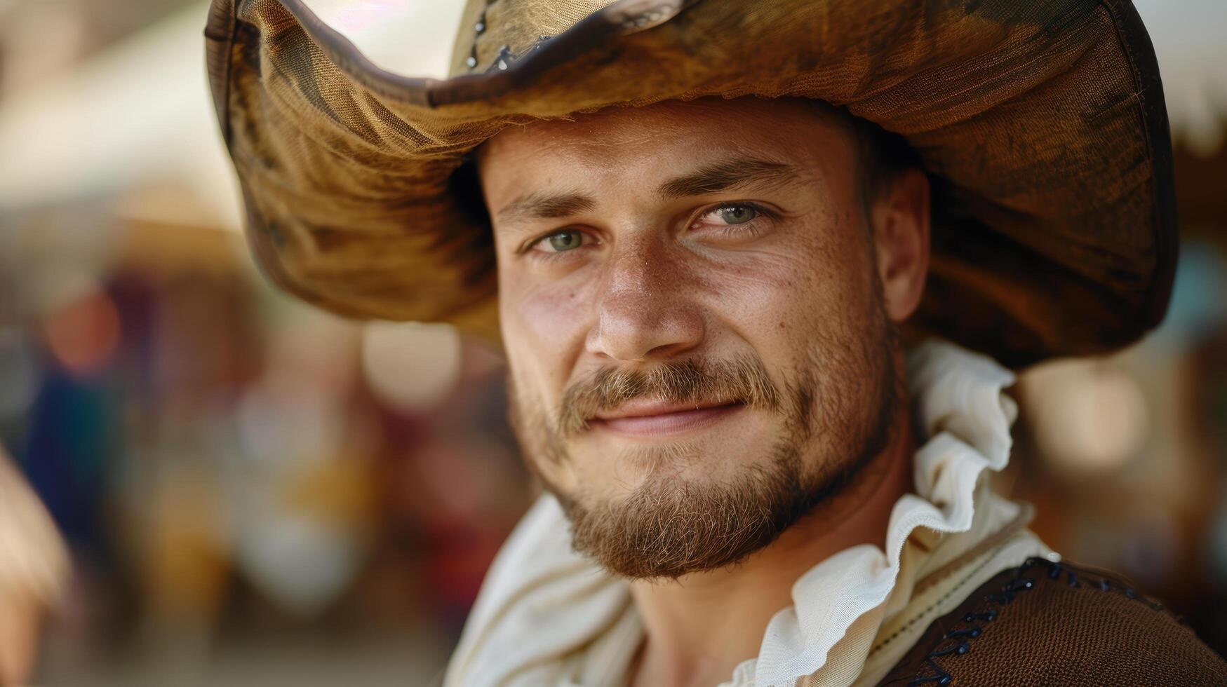 Rugged cowboy with beard and hat photo