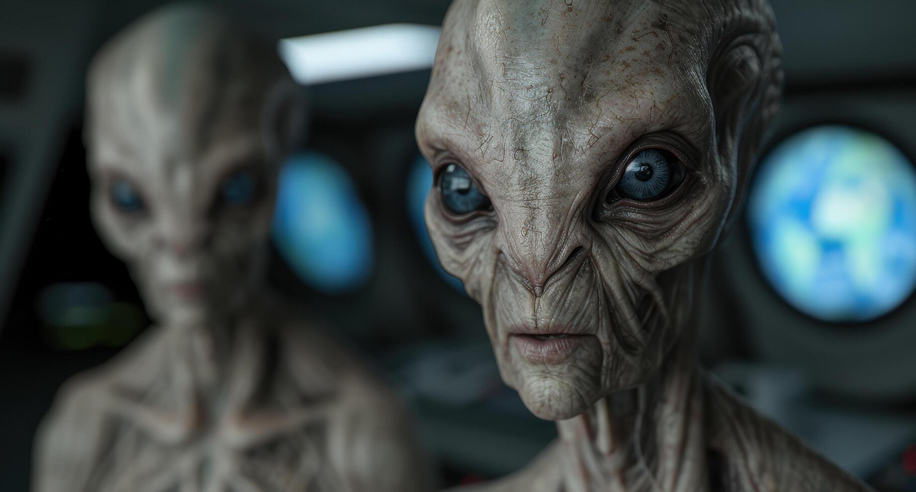 Alien face with piercing blue eyes photo