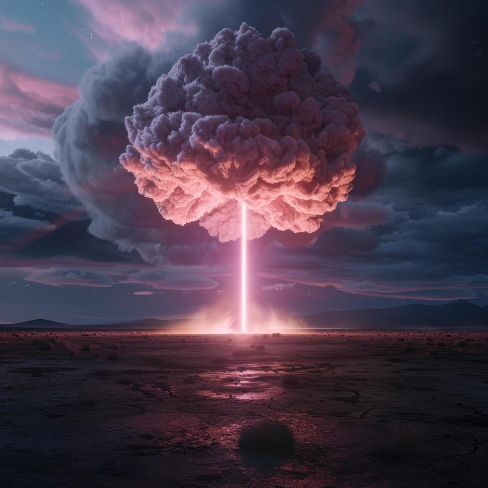 Dramatic explosion in the desert landscape photo