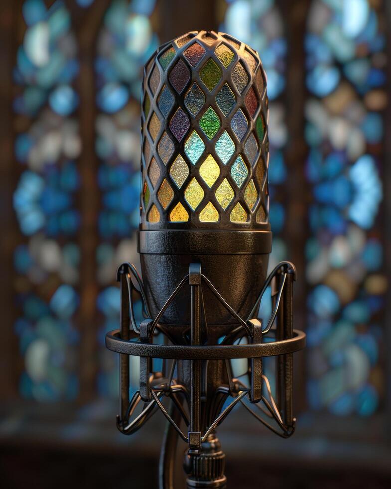 Colorful studio microphone with decorative pattern photo