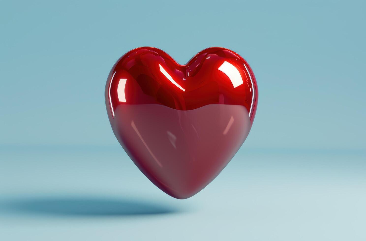 Glossy red heart on blue background photo