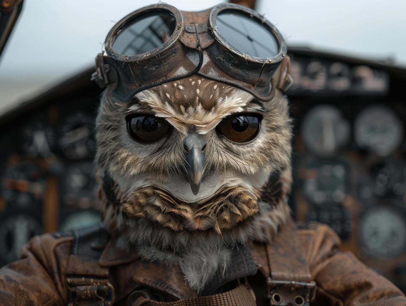 Steampunk owl wearing goggles photo