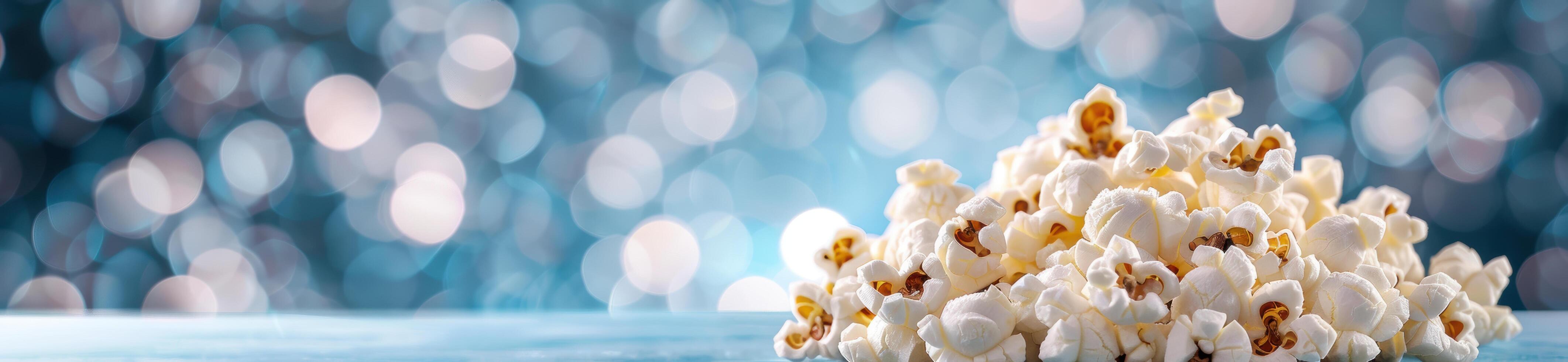 Delicious popcorn on a sparkling blue background photo