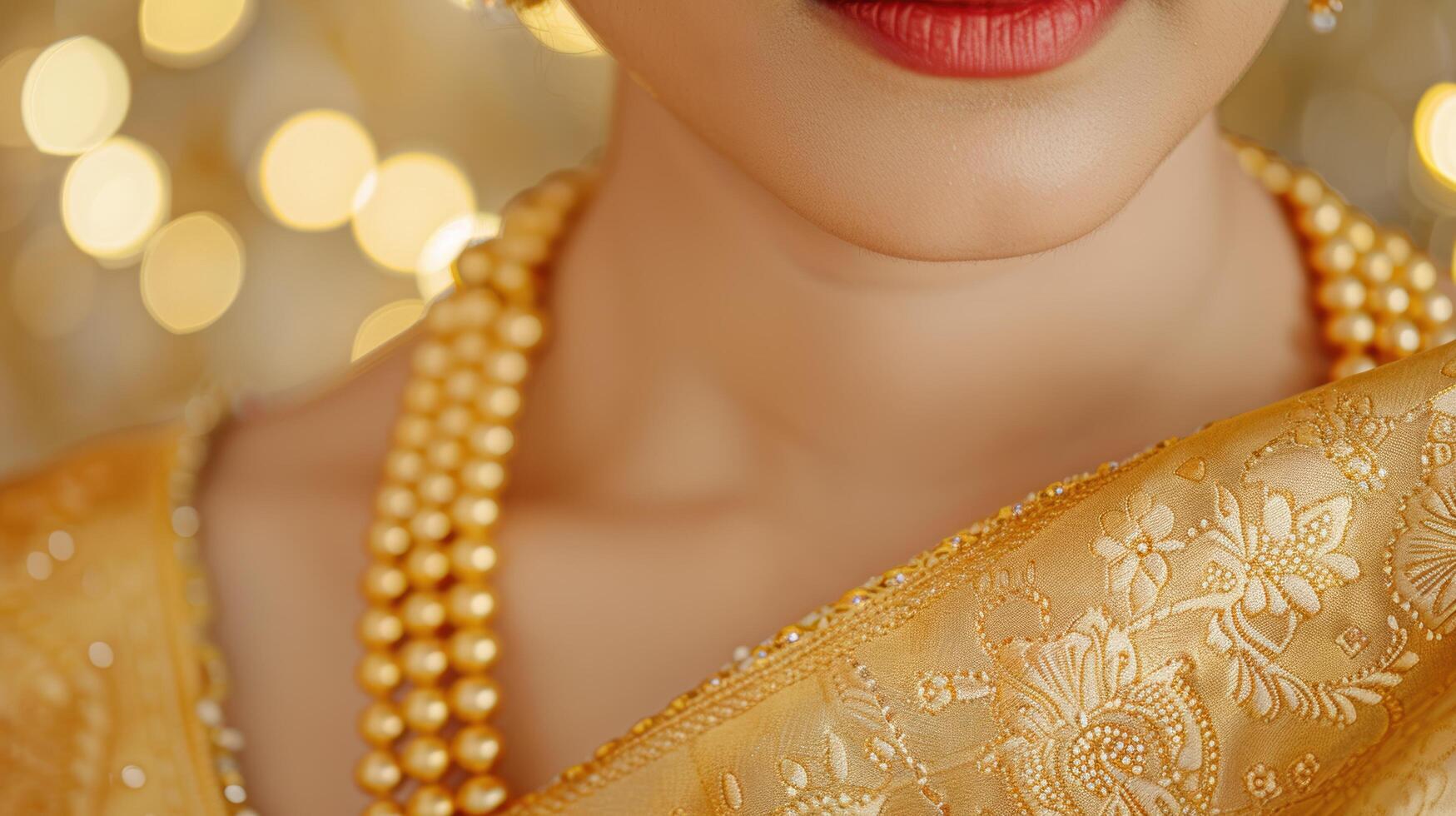 elegant woman with red lips and pearls photo