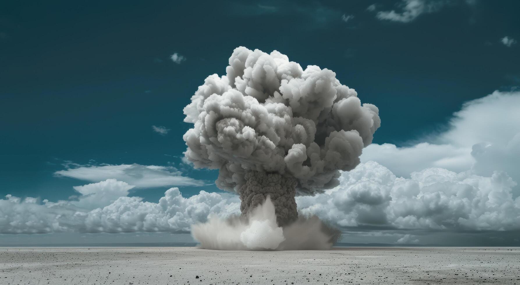 Massive explosion cloud over desolate landscape photo