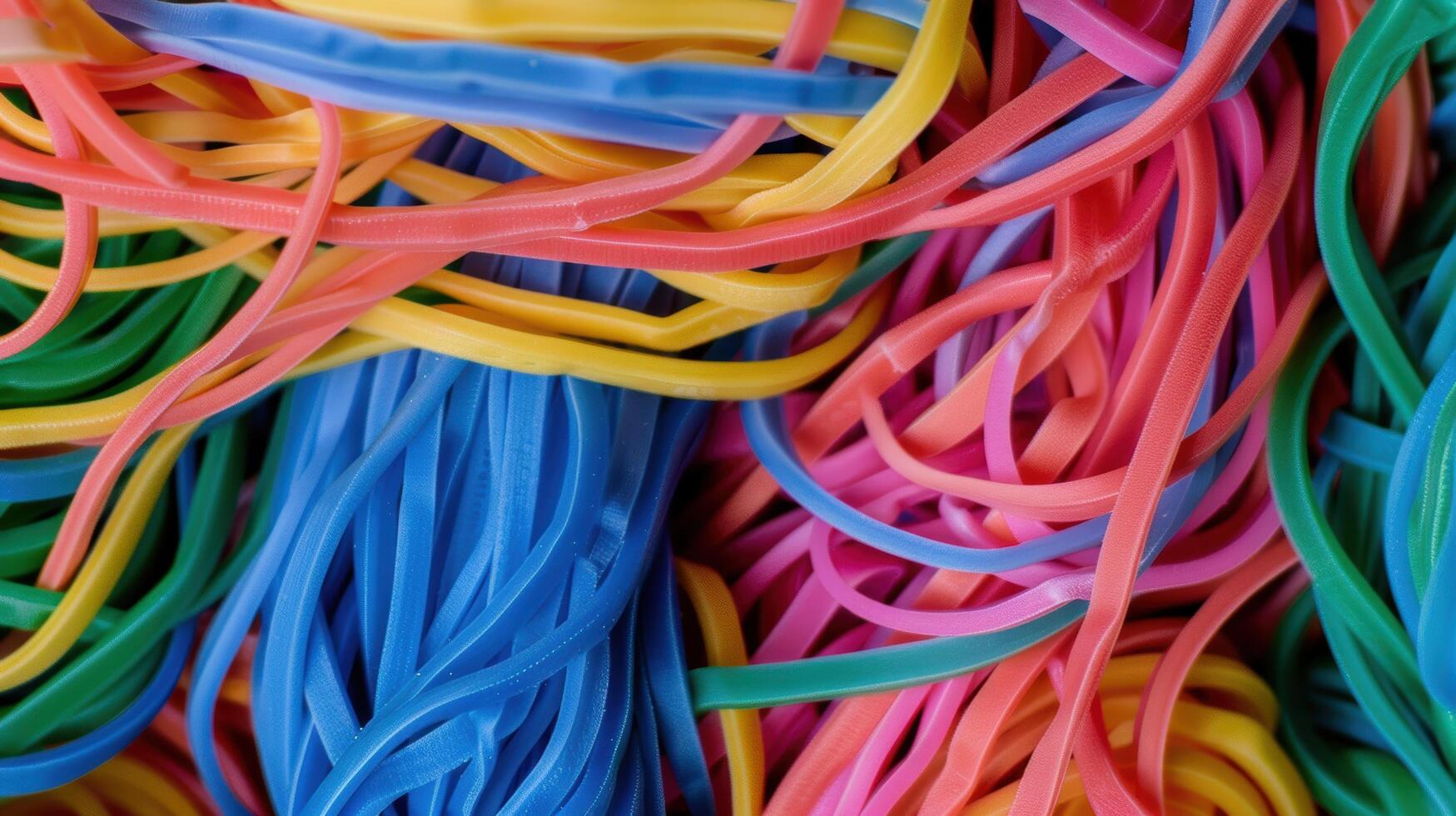 Colorful rubber bands in a tangled mess photo